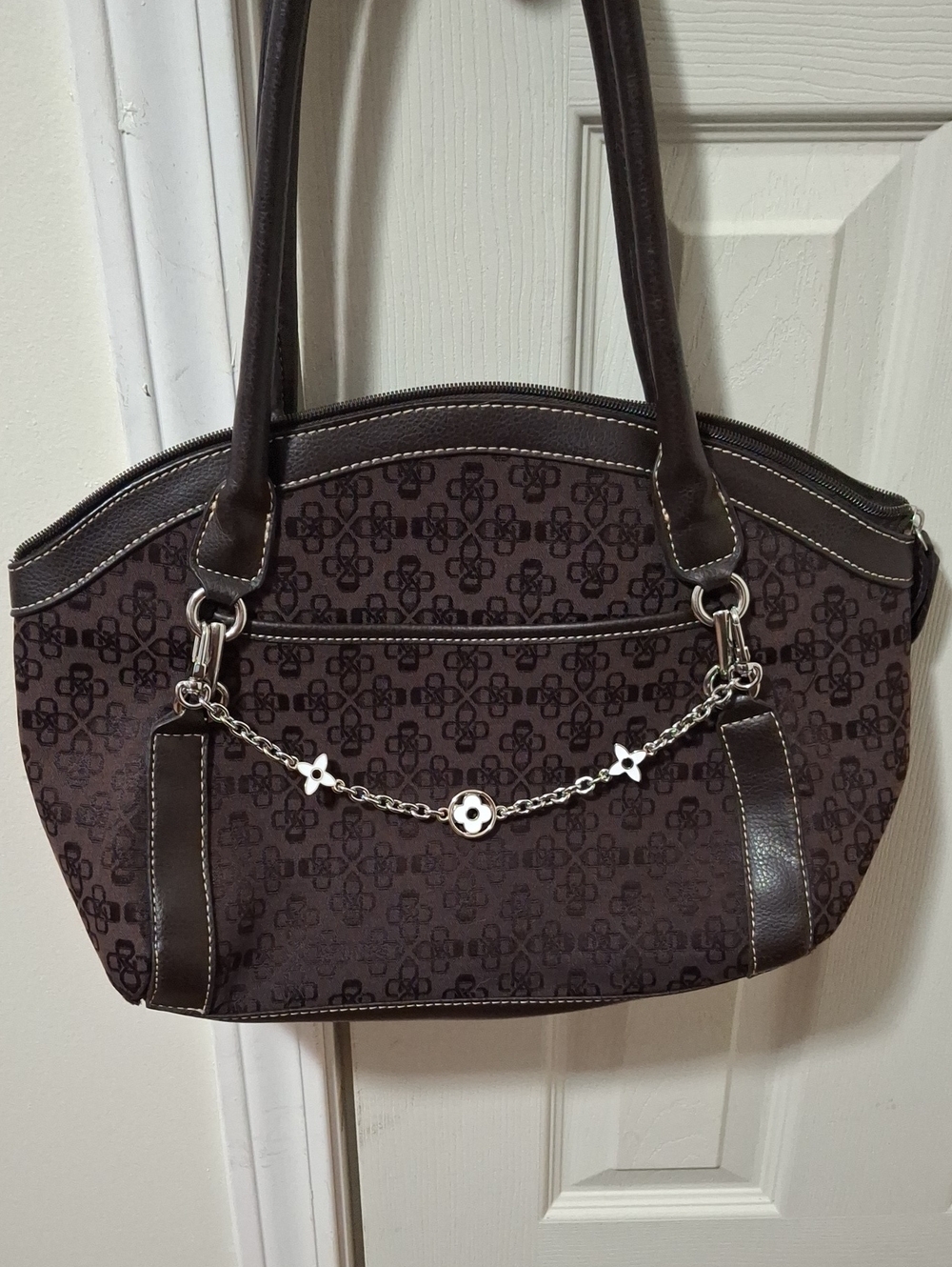 croft & barrow Dark Brown Patterned Shoulder Bag with Silver Chain Accent